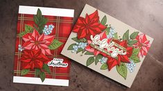 two christmas cards with poinsettis on them