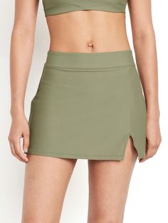 elastic waist vented front built-in briefs sits at belly button fitted hits high on thigh models are approx.  5'9" and wear sizes s (4), l (12), and xl (18)machine wash according to the care instruction label  . Best Holiday gift for Women , perfect Skirts for Christmas! High Waisted Swim Skirt, Swim Skort, High Waisted Swim, Swim Skirt, Old Navy Women, Big And Tall, Petite Size, Belly Button, Gift For Women