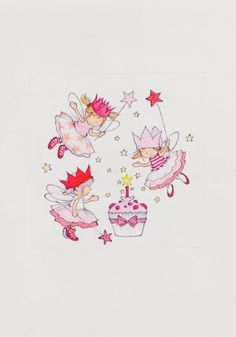 an image of cupcakes with fairy characters on them and stars around the cake