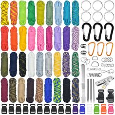 PRICES MAY VARY. Paracord Set: Our paracord set includes 81 pieces to meet all your needs. The package includes 36 paracords 3 meters long, 12 black rope buckles, 6 color rope buckles, 6 carabiners, 6 key rings, 6 bracelet decoration cards, 2 D-shaped buckles, 2 spring buckles, 1 measuring ruler, 3 DIY bracelet sewing needles There are also a straightening board which can meet your needs Sturdy Material: The paracord bracelet set is made of high quality polyester inner nylon. The internal 7-wire Bracelets Kit, Diy Bracelets How To Make, Paracord Accessories, Paracord Bracelet Diy, Paracord Projects, Bracelet Kits, Crochet Flower Tutorial, 550 Paracord, Combo Kit