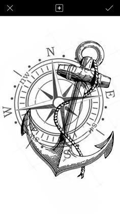 an anchor and compass tattoo design on a white background