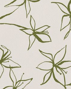 an image of green leaves on a white wallpaper pattern that looks like it has been drawn