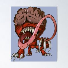 an animal with its mouth open and tongue out poster