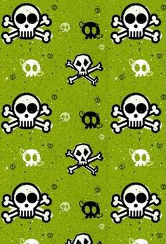 a green background with skulls and bones on it