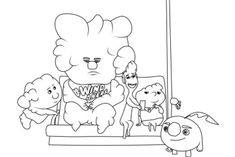 an image of a cartoon character sitting on a couch with three other characters around him