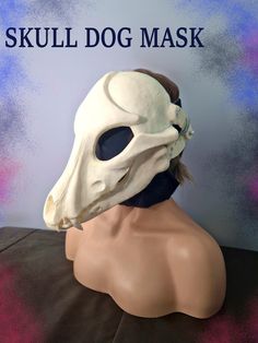 This skull dog mask is PERFECT if you want to take your cosplays or as a base for a fursuit. Whether it's for a convention, costume party or just a gift for a fan - or even for an OC - it will bring compliments in any environment. An example is shown of the most recent skull dog commission I made utilising the skull. The mask comes with a moving jaw which moves as you open and close your mouth. It is fully hinged and springs have been added to save you time assembling. This skull was made from scratch, hand sculpted, moulded and casted with white resin. It can fit an average adult head and if you add a strap, you can make it to fit your head perfectly. you can also glue foam pieces on the forehead, cheek and chin area for added comfort. Simply scratch the plastic where you plan to use glue Skull Dog Mask, Leather Dog Mask, Wolf Skull Mask, Dog Commission, Dog Fursuit, Mask Wolf, Mask Scary, Skull Dog, Dog Skull