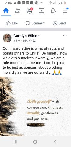 an image of someone's facebook page with the caption that reads, our inward attitude is what attracts and points others to christ