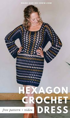 the hexagon crochet dress pattern is shown