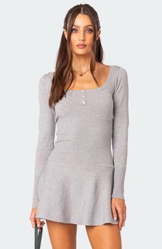 EDIKTED Sylver Long Sleeve Knit Minidress | Nordstrom Fall Mini Dress, Sweater Dresses, Mini Sweater Dress, Holiday Dresses, Long Sleeve Mini Dress, Long Sleeve Knit, Cute Simple Outfits, Lookbook Outfits, Simple Outfits