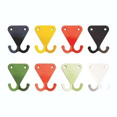 six different colored hooks are shown in the shape of an umbrella ornament on a white background