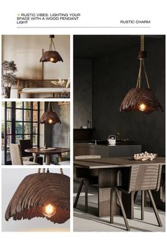 an article about lighting fixtures in the kitchen and dining room, with pictures on it