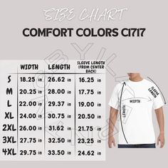 Measurement Chart, Comfort Colors, Mockup, Printed Items, Size Chart, Instant Download, Digital Prints, T-shirt, T Shirts