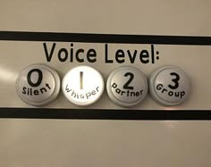 four buttons with the words voice level and number 1, 2, 3, 4, 5, or 6 written on them