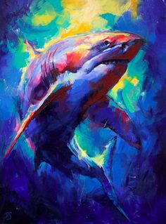 a painting of a shark in the ocean