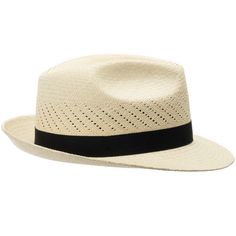 "Canyon is a Sinatra-style fedora made of 100% Toquilla Straw and features a unique vented \"Crown C\" shaped crown, a shorter snap brim, a premium soft sweatband made of Milan cotton, and a black grosgrain hatband with a removable colorful feather. The brim contains a wire to hold its shape. This item is a genuine Panama Hat handwoven in Ecuador. Material: 100% Toquilla Straw Brim: 2 1/4\" snap Crown: 4\" vented \"Crown C\" shape Hatband: 1 1/8\" grosgrain Sweatband: Milan Cotton Climate: Sun H White Fedora, Straw Panama Hat, Bird Feather, Types Of Hats, Beach Vacay, Vacay Outfits, Exotic Bird, Men Hats, Colorful Feathers