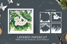 paper cut art templates with flowers and leaves