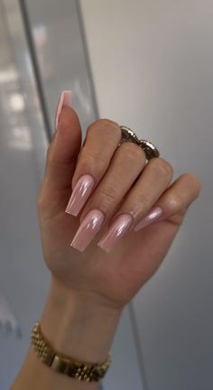 Simple Acrylic Nails Chrome, Chic Square Nails, Coffin Nail Inspo 2024, Clean Long Nails, Summer Nail Inspo 2024 Square, Translucent Pink Nails, Acrylic Nails Chrome, Work Nails