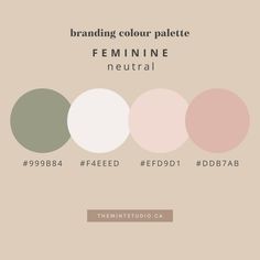 the color palette for feminine neutral is shown in four different colors, including pink, green,