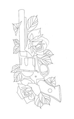 a black and white drawing of flowers with scissors