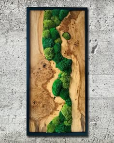 an art piece with broccoli and other green plants in it on a wall