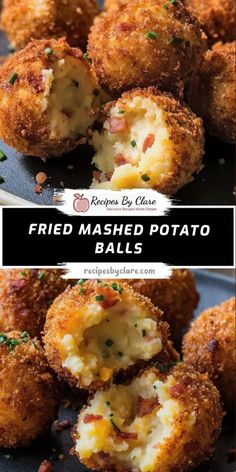 fried mashed potato balls on a plate with the words, fried mashed potato balls