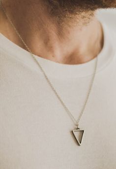 Necklace for men - men's necklace with a silver plated triangle pendant on a stainless steel chain and a clasp closure. Chain material: stainless steel Pendant material: silver more... Necklace for men - men's necklace with a silver plated triangle pendant on a stainless steel chain and a clasp closure. Chain material: stainless steel Pendant material: silver plated Chain length: approximately 22 inches (56 cm). please let us know if you would like a different length. This necklace is great as a gift for a man or a boy. All of our jewelry comes wrapped and ready for gift giving! less... Necklace For Men Silver, Chain Necklace For Men, Necklace Packaging, Stainless Steel Chain Necklace, Mens Chain Necklace, Mens Jewelry Necklace, Geometric Necklace, Necklace For Men, Geometric Pendant