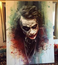 a painting of the joker is on display