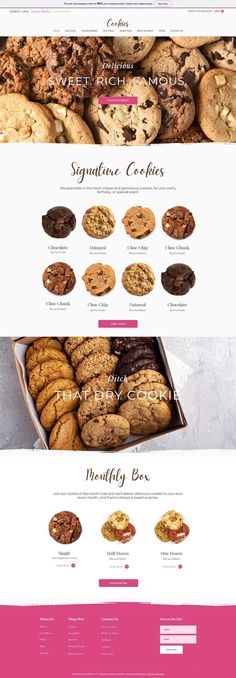 the bakery website is displayed in pink and white, with cookies on it's side