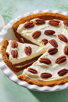 there is a pie with pecans on it