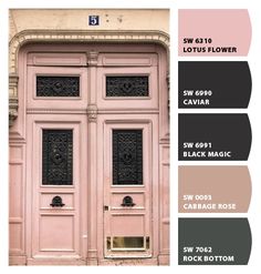 the color scheme for this door is pink and gray, with black trimmings