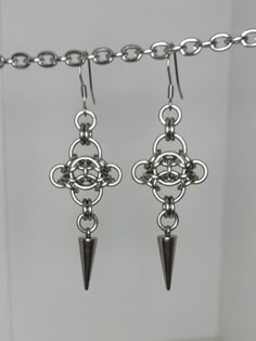 These chainmail earrings are handmade by me. The earrings are made of stainless steel, so they will not tarnish or turn your skin green. Other earring closures available, message for details. Chain Maille Earrings, Chainmail With Beads, Silver Metal Chainmail Jewelry, Chainmail Jewelry Earrings, Luxury Chainmail Metal Jewelry, Gothic Stainless Steel Chainmail Jewelry, Chain Mail Earrings, Chainmail Earrings, Chainmaille Jewelry Patterns