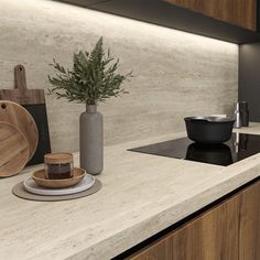 Travertino Pearl by Atlas Plan Kitchen Slab, Minimal Kitchen Design, Porcelain Slab, Travertine Floors, Interior Design Sketches, Travertine Stone, Concrete Wood