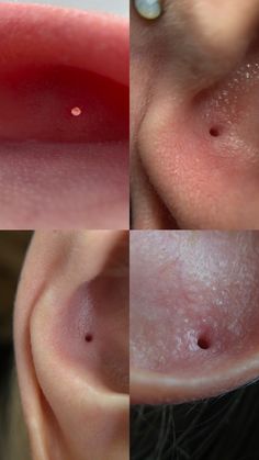 three different views of a woman's ear and the same part of her nose