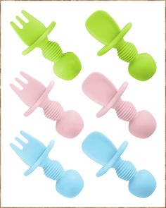 6 Pcs Silicone Baby Spoons First Stage, Toddler Utensils for Baby Led Weaning, Chewable Baby Utensils for Self-Feeding Baby Registry Must Haves, Baby Weaning, Baby L, Birthday Planning