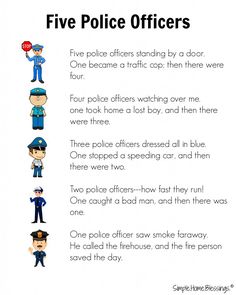 five police officers are shown in this worksheet for the children's book