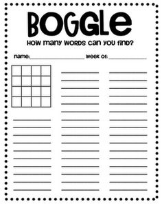 a printable worksheet with the words boggle in black and white on it