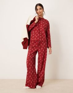 Lingerie & Nightwear by ASOS DESIGN Includes a T-shirt and pants All-over print Regular-fit T-shirt Crew neck Long sleeves Wide-leg pants Elasticized waistband Plus Size Maternity Dresses, T Shirt And Pants, Holiday Party Attire, Bow Print, Red Checkered, Christmas Jumper Dress, Spring Floral Dress, Winter Party Dress, Print Trends