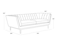 a line drawing of a sofa with the measurements for it's seat and back