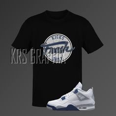 This t-shirt inspired by the Jordan 4 'Midnight Navy' colorway is everything you've dreamed of and more. It feels soft and lightweight, with the right amount of stretch. It's comfortable and flattering for both men and women. This Jordan inspired design is perfect for sneakerheads everywhere!  * 100% combed and ring-spun cotton (Heather colors contain polyester) * Ash color is 99% combed and ring-spun cotton, 1% polyester * Heather colors are 52% combed and ring-spun cotton, 48% polyester * Athl Midnight Navy Jordan 4, Jordan 4’s, Sneaker Match Tees, Shoe Display, Matching Jordans, Midnight Navy, Navy Shirt, Star Shirt, Ash Color