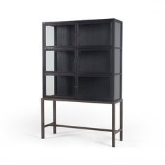 Spencer Curio Cabinet Black Four Hands CIRD-C5E1-23 Cast Iron Beds, Reclaimed Doors, Iron Bed, Curio Cabinet, Four Hands, Burke Decor, Black Iron, Cabinet Design, Top Grain Leather