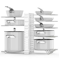 several pots and pans stacked on top of each other