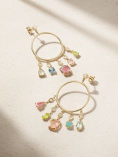 "I make, unmake, remake and tinker to find the perfect balance," says Jacquie Aiche on her design process – each stone is hand-selected to evoke beauty and meaning. Handcrafted in LA from 14-karat gold, these hoop earrings are set with dangling strands featuring bezel-set diamonds and an array of colorful gems. Jacquie Aiche, Jeweled Earrings, Bezel Set Diamond, Summer Earring, Classy Jewelry, Fine Jewellery Earrings, Multi Stone, Stone Earrings, Semi Precious Gemstones