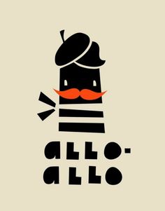 a black and white poster with an orange mustache on it's head, the words hello