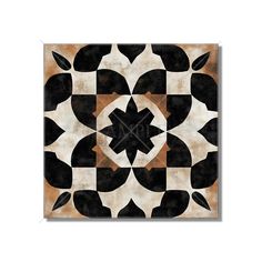 a black and white tile with an abstract design in the center, on a white background