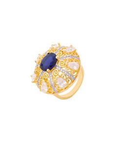 Zircons embellished cocktail ring made from brass. Two tone plated and good for formal looks. \nColour: Blue, Gold, White \nSurface Finish: Embellished \nTheme: Classic \nDesign: Geometric \nMaterial: Brass. #ring#gold#blue#white#newyear2022#white#style#fashoin#beutiful Indian Suit, Red Blue White, Brass Ring, Formal Looks, Ring Gold, Cocktail Ring, White Style, Cocktail Rings