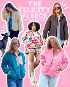 the felicity fleece book cover features photos of women in different outfits and colors