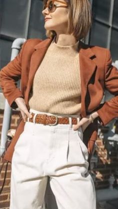 Rust Outfit Ideas, Orange Outfits Ideas, Rust Orange Outfits, Rust Jacket Outfit, Rust Outfits For Women, Rust Color Outfits, Rust Pants Outfit Work, Rust Blazer Outfit, Colorful Professional Outfits