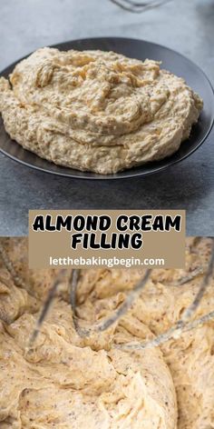 the process to make almond cream filling is shown in two different pictures and then before it has been made