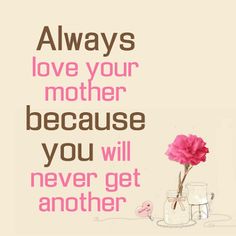 a pink flower in a vase with the words always love your mother because you will never get another