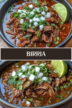 two pictures showing different types of food in a bowl, one with meat and the other with cilantro